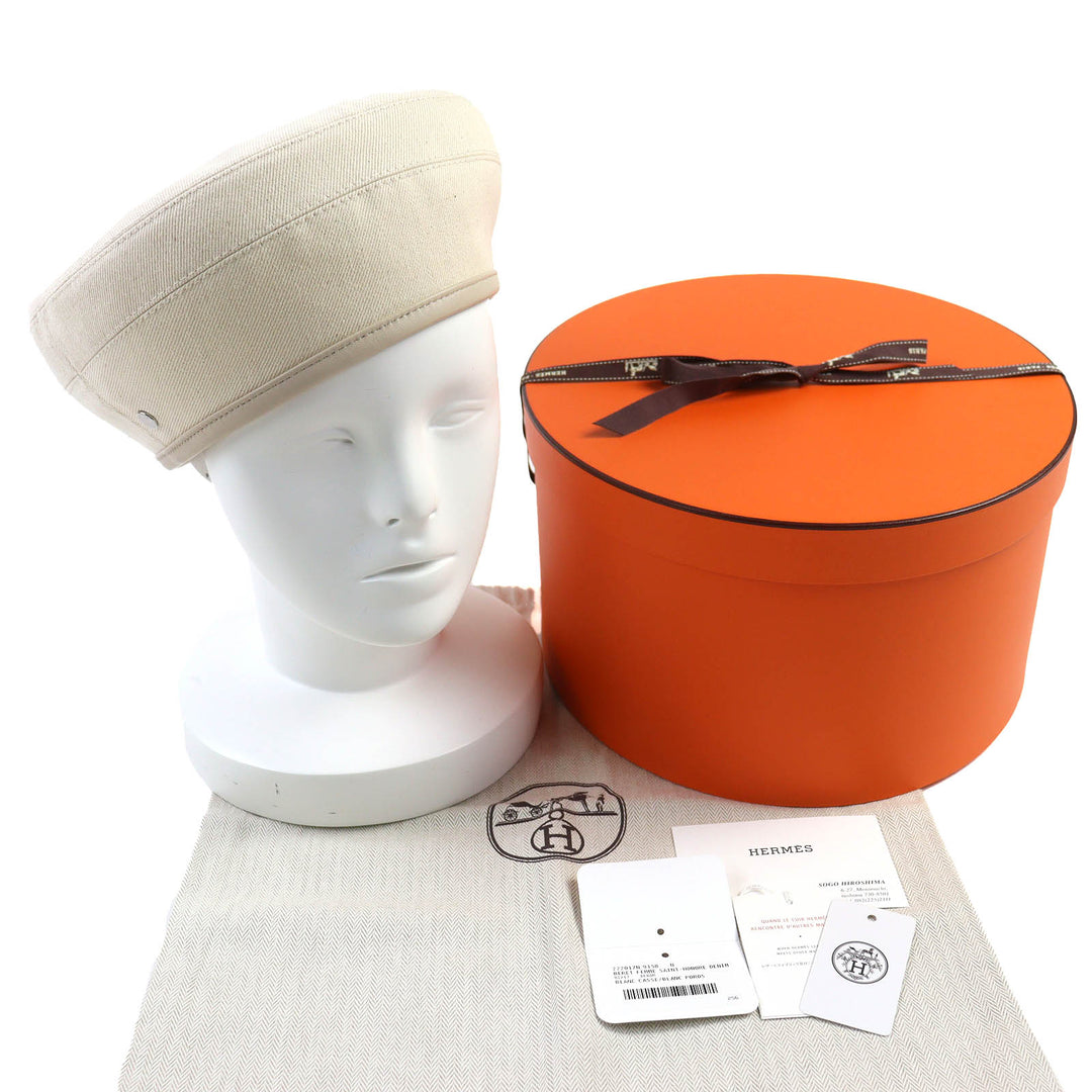 Excellent HERMES beret Saint Honoré Serie Button Denim cotton Women 58 222017N