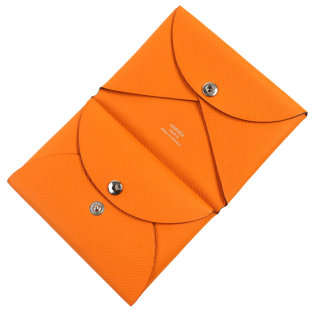 HERMES コインケース カルヴィ デュオ カードケース オレンジ エプソン レザー レディース