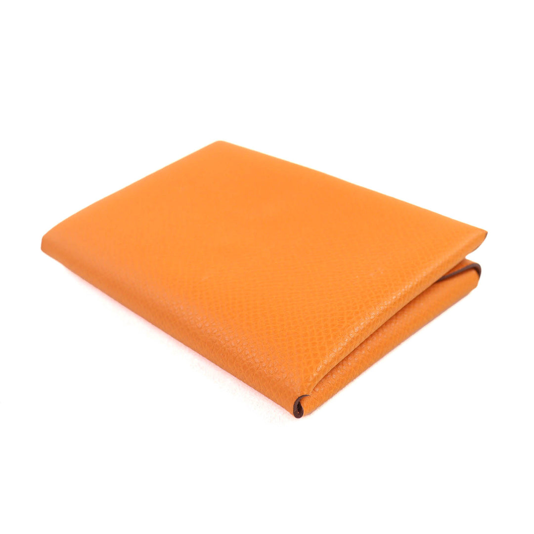 HERMES コインケース カルヴィ デュオ カードケース オレンジ エプソン レザー レディース