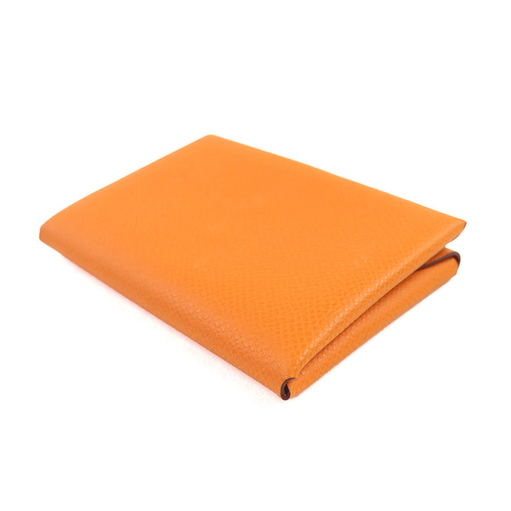 HERMES コインケース カルヴィ デュオ カードケース オレンジ エプソン レザー レディース