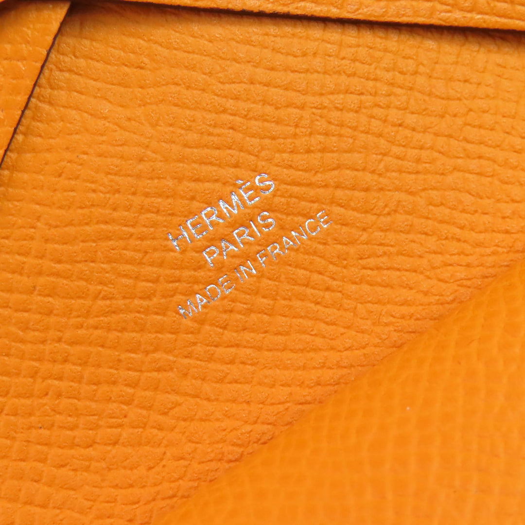 HERMES コインケース カルヴィ デュオ カードケース オレンジ エプソン レザー レディース