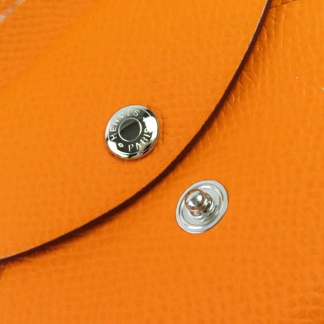 HERMES コインケース カルヴィ デュオ カードケース オレンジ エプソン レザー レディース