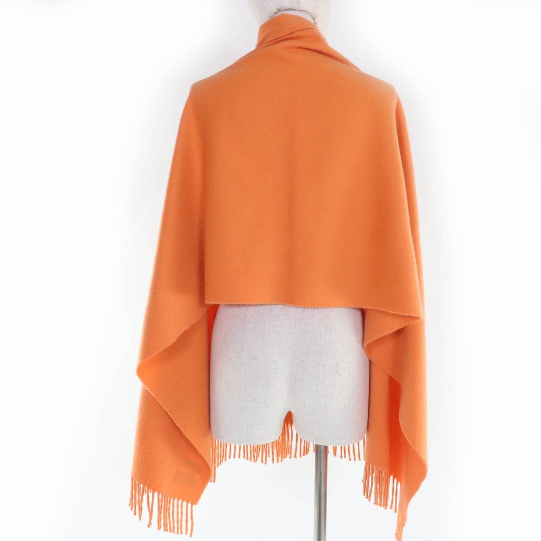 非常に良い HERMES スカーフ 刺繍ロゴ入り大判ショール/ストール オレンジ カシミア