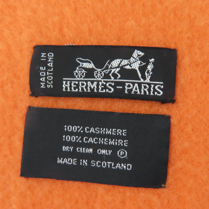 非常に良い HERMES スカーフ 刺繍ロゴ入り大判ショール/ストール オレンジ カシミア