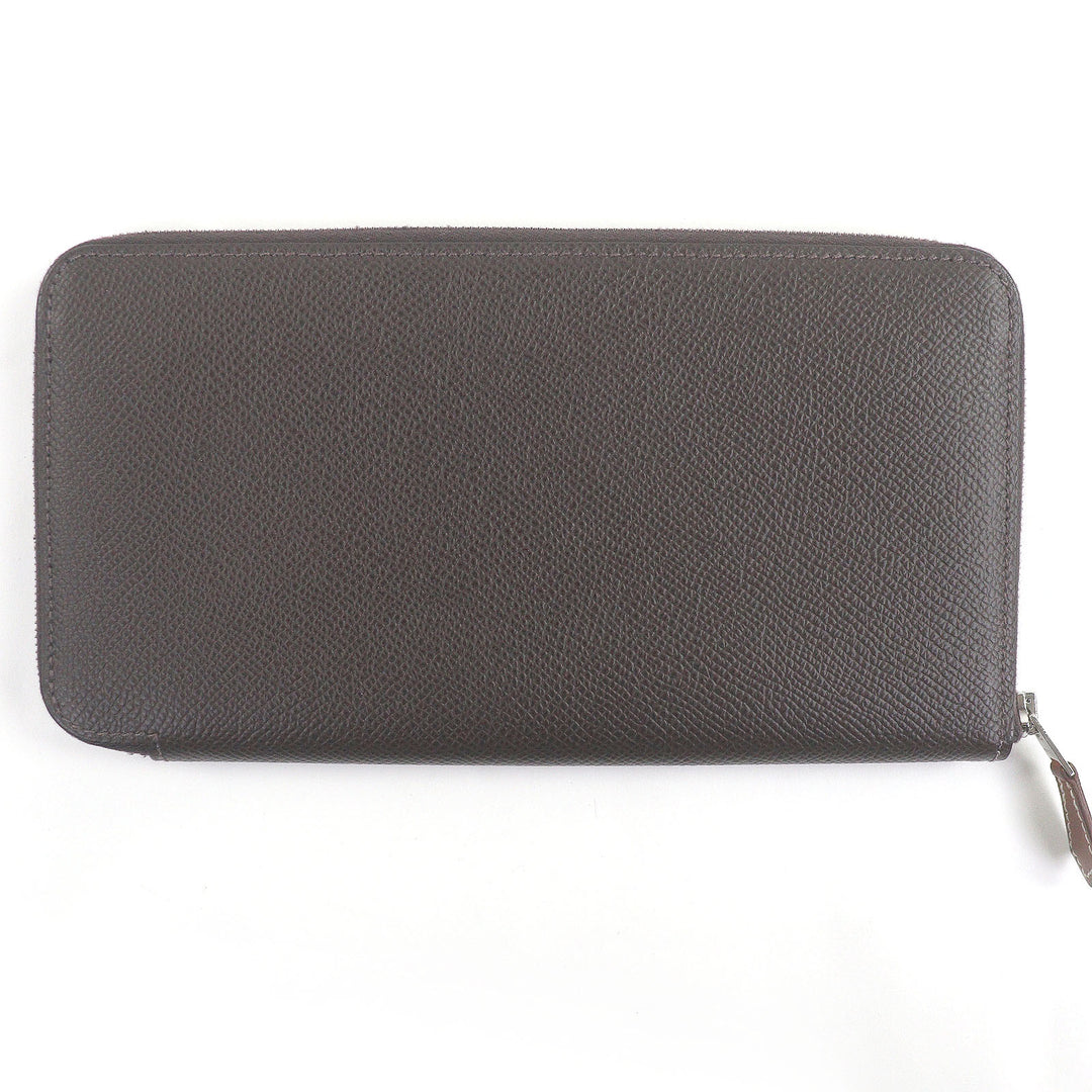 Great HERMES Purse Azap Long Silk Inn Round zip wallet Ebene Silver Epsom