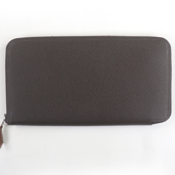 Great HERMES Purse Azap Long Silk Inn Round zip wallet Ebene Silver Epsom