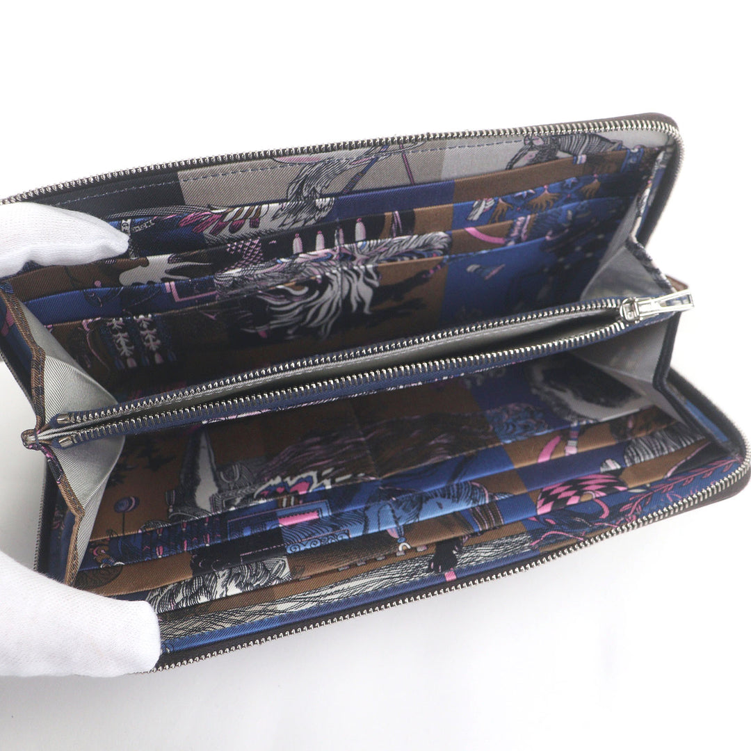 Great HERMES Purse Azap Long Silk Inn Round zip wallet Ebene Silver Epsom