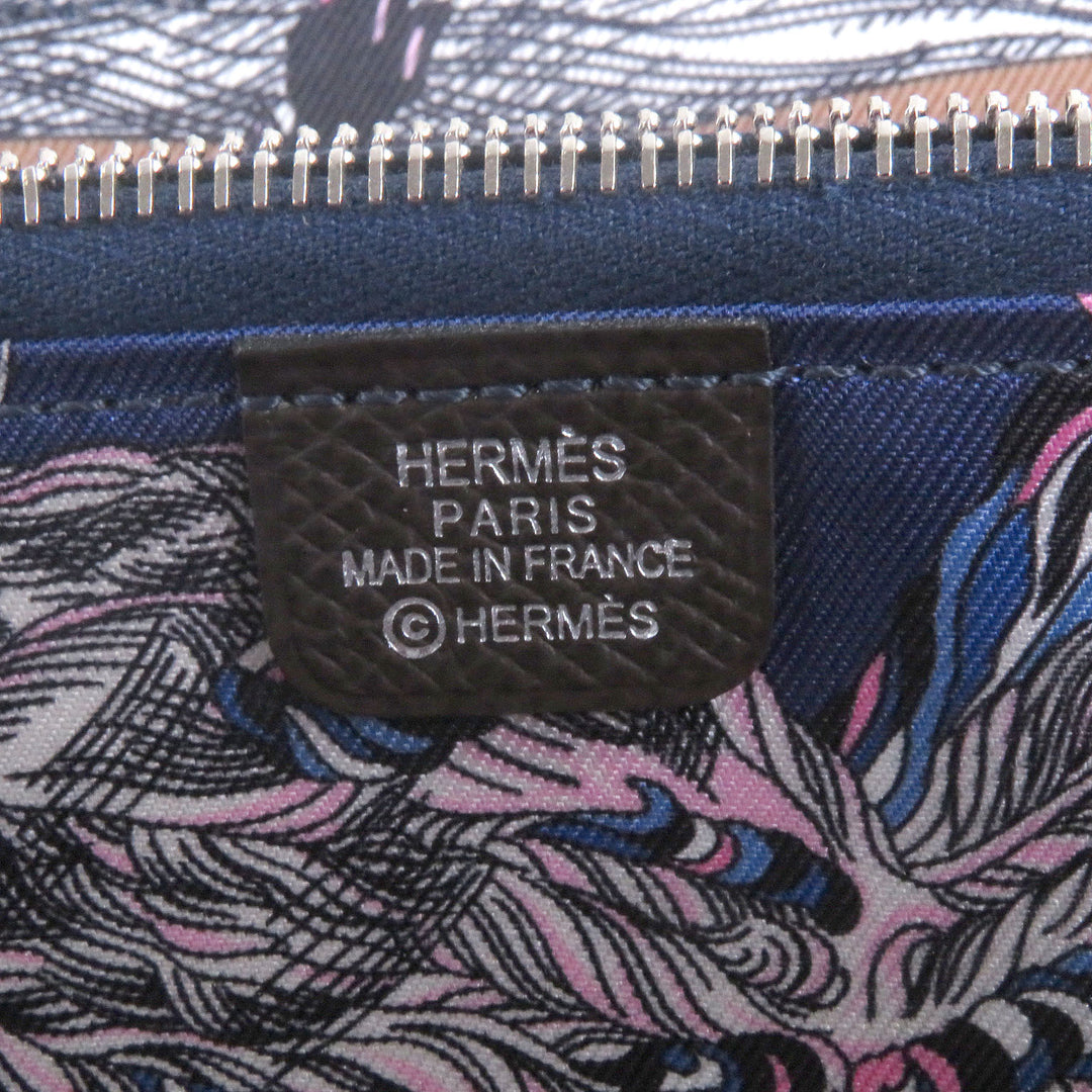 Great HERMES Purse Azap Long Silk Inn Round zip wallet Ebene Silver Epsom
