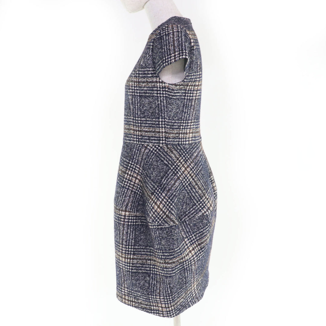 Excellent YOKO CHAN one piece Glen Check Balloon Dress Navy 38 YCD-620-657