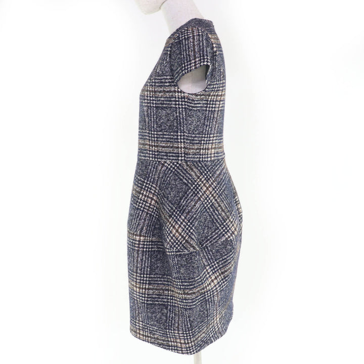 Excellent YOKO CHAN one piece Glen Check Balloon Dress Navy 38 YCD-620-657