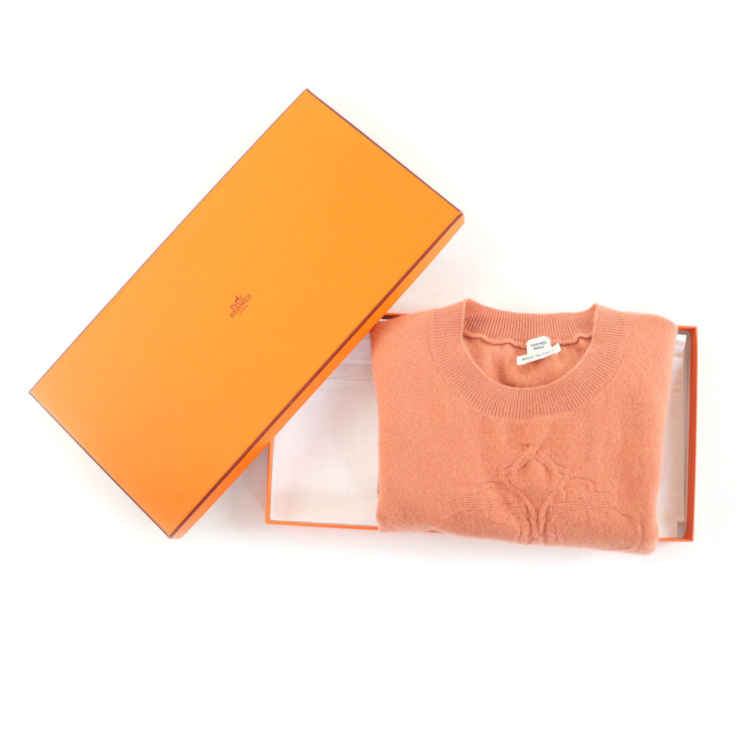Excellent HERMES Short sleeve knit Brides de Gala Crew neck Orange wool Women 38