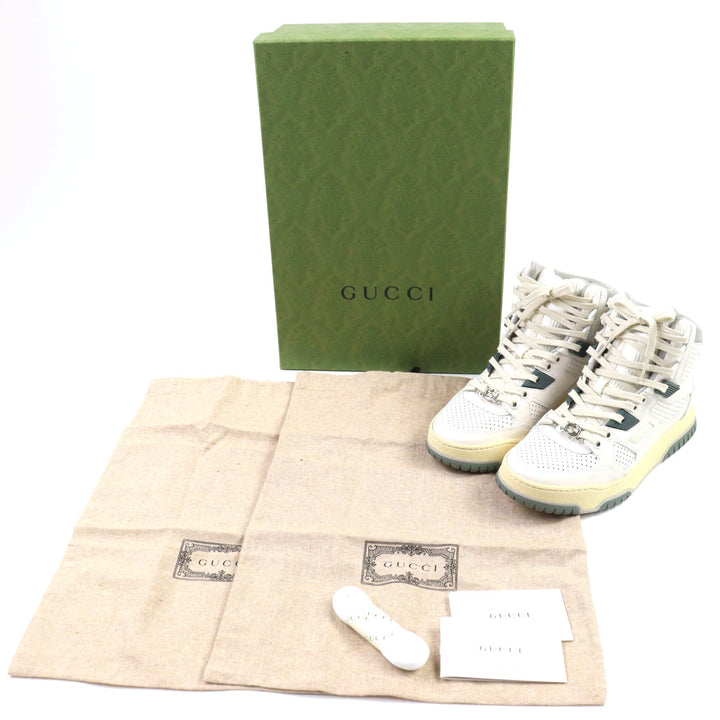 新品 GUCCI スニーカー インターロッキングG ハイトップ ホワイトカーキレザー レディース 36.5