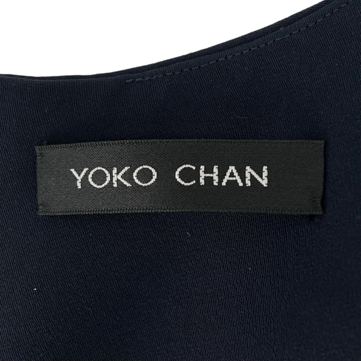 Excellent YOKO CHAN one piece V neck Navy polyester Women 36 YCD-619-459