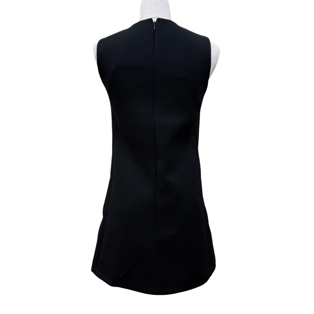Excellent CELINE one piece Triomphe gold button sleeveless top black wool 34