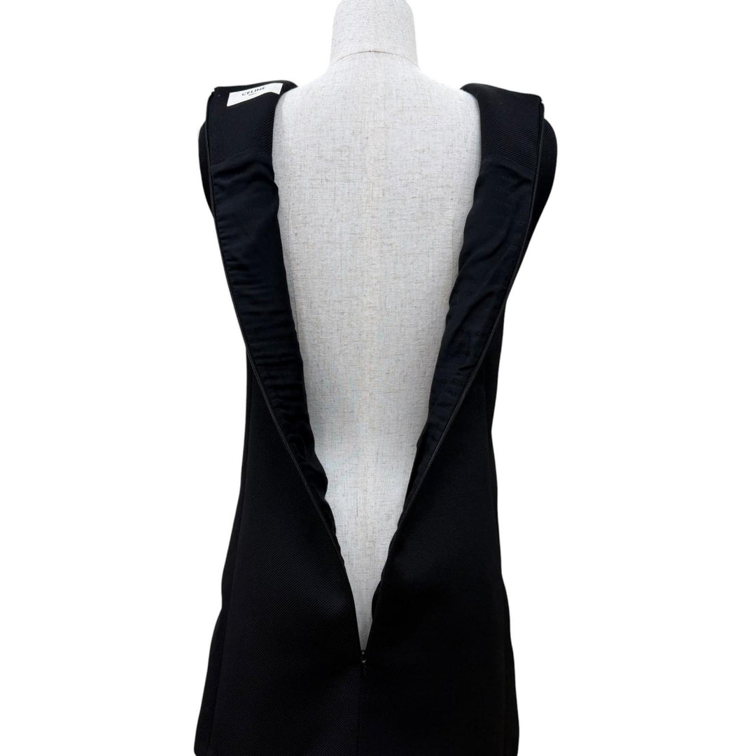 Excellent CELINE one piece Triomphe gold button sleeveless top black wool 34