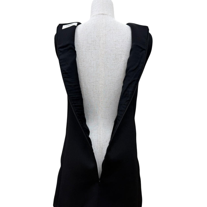 Excellent CELINE one piece Triomphe gold button sleeveless top black wool 34