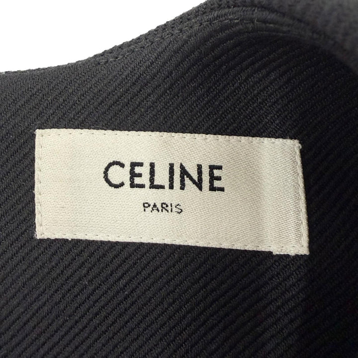 Excellent CELINE one piece Triomphe gold button sleeveless top black wool 34