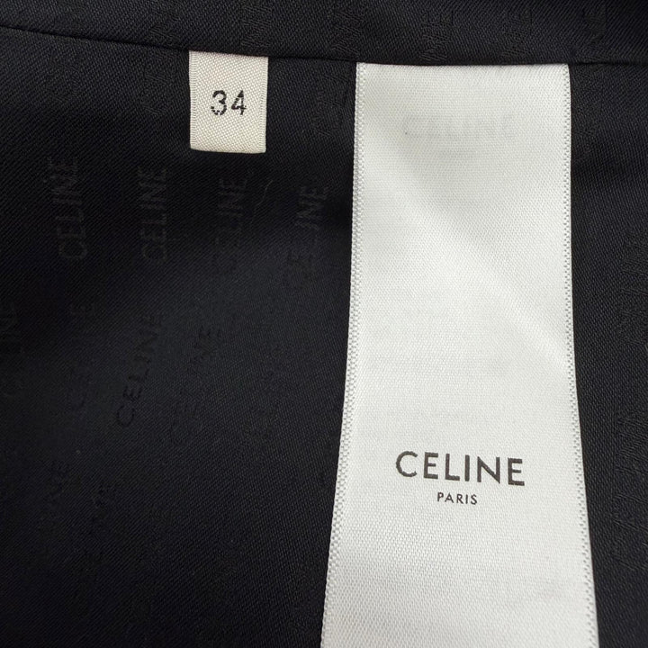 Excellent CELINE one piece Triomphe gold button sleeveless top black wool 34