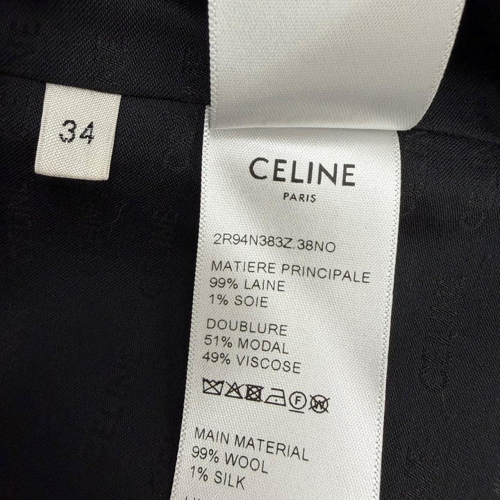 Excellent CELINE one piece Triomphe gold button sleeveless top black wool 34