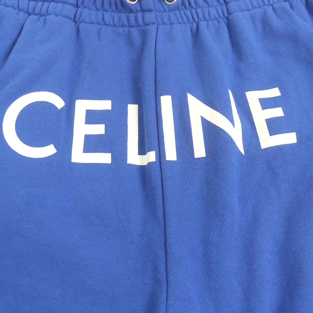 CELINE パンツ ロゴプリント スウェットパンツ ジョガー ブルー コットン メンズ L 2Z056052H 美品
