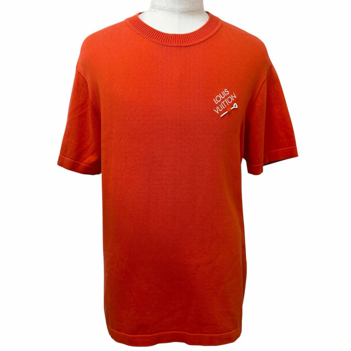 Great LOUIS VUITTON Short sleeve knit signature logo Red mens L