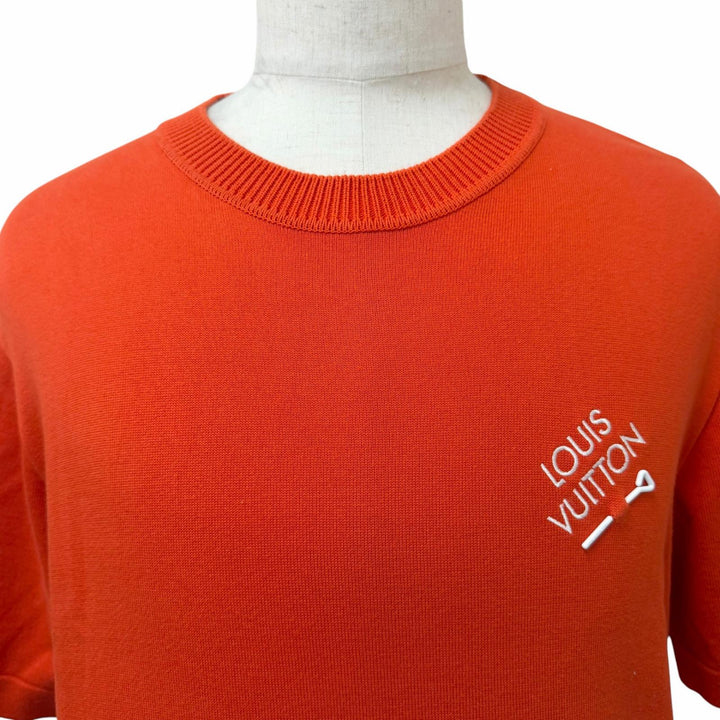 Great LOUIS VUITTON Short sleeve knit signature logo Red mens L