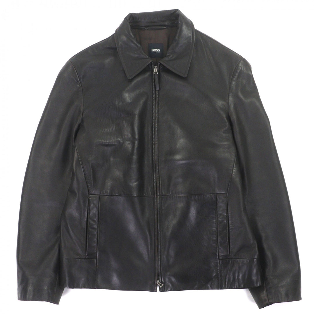 Very Good HUGO BOSS leather jacket Dark brown Lamb leather mens 48