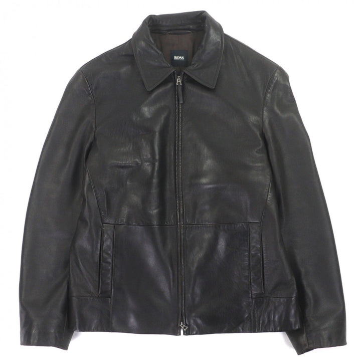 Very Good HUGO BOSS leather jacket Dark brown Lamb leather mens 48