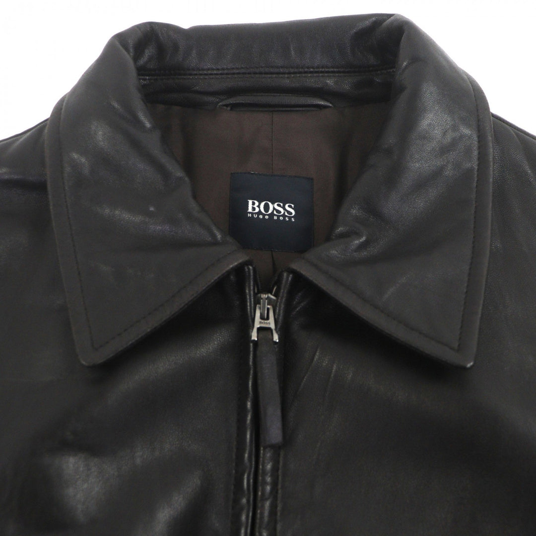 Very Good HUGO BOSS leather jacket Dark brown Lamb leather mens 48