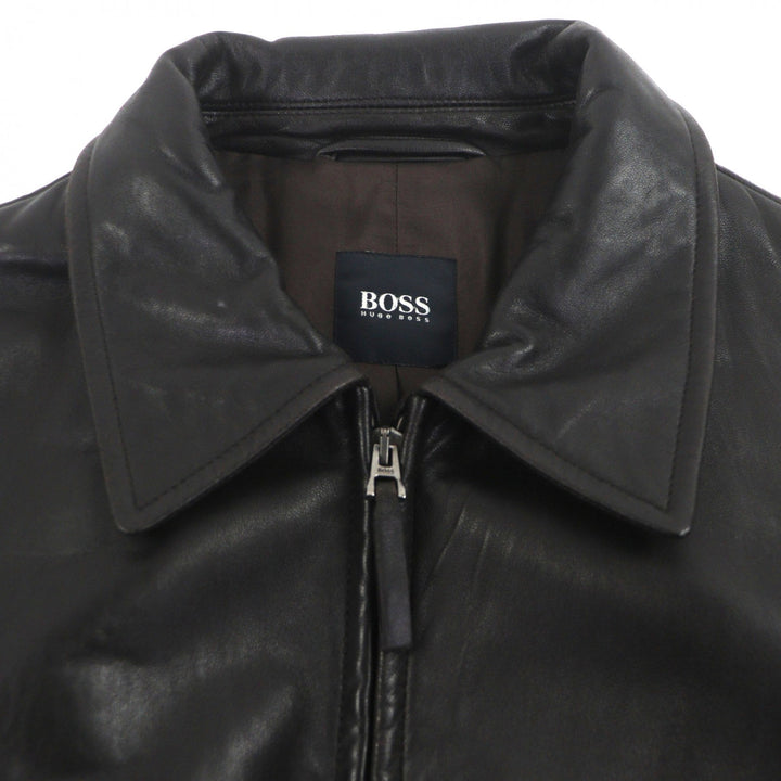 Very Good HUGO BOSS leather jacket Dark brown Lamb leather mens 48