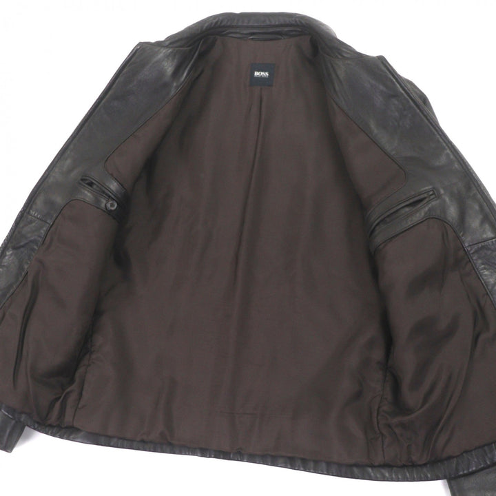 Very Good HUGO BOSS leather jacket Dark brown Lamb leather mens 48