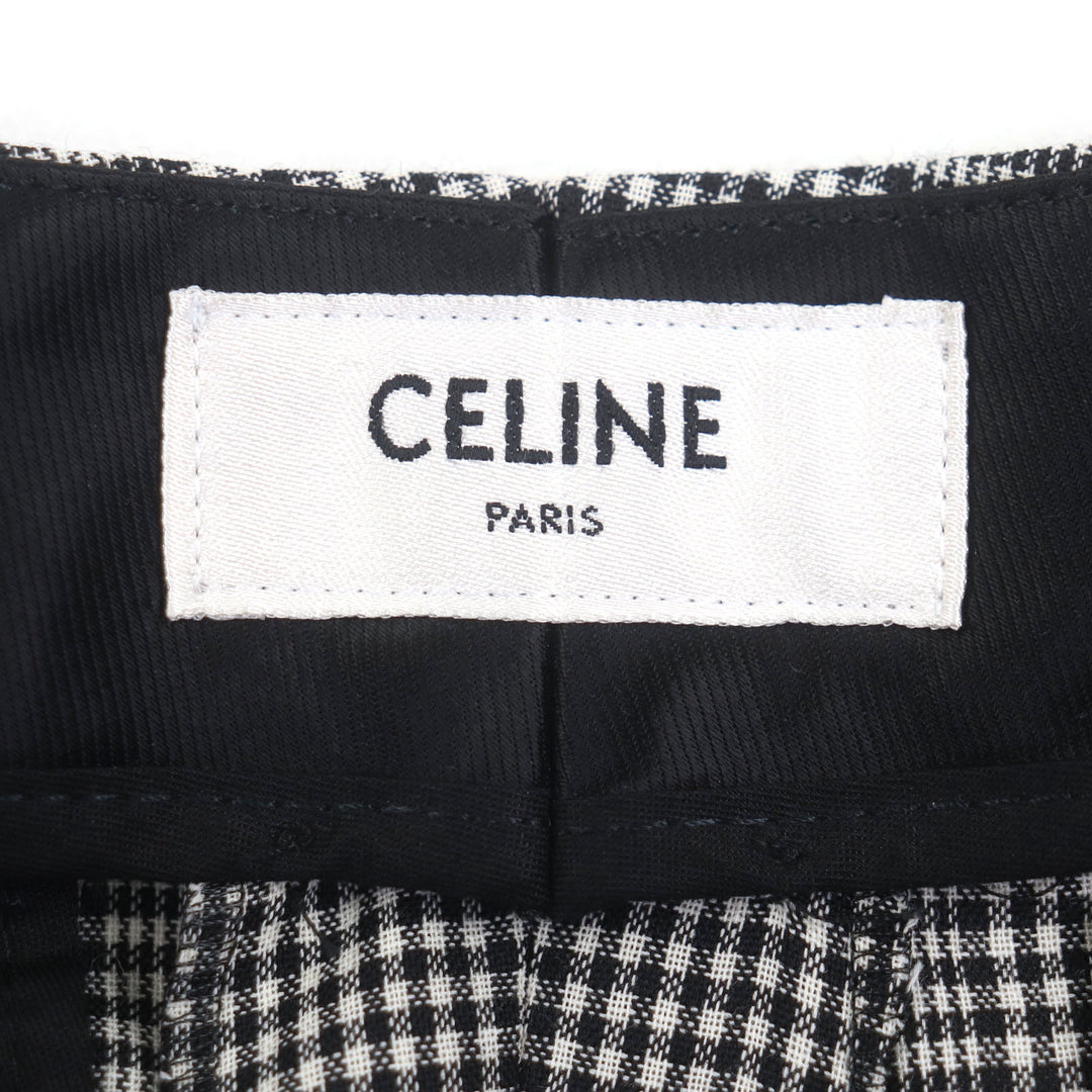 CELINE スラックス グレンチェック柄パンツ グレー ウール メンズ 48 2P032709T 美品