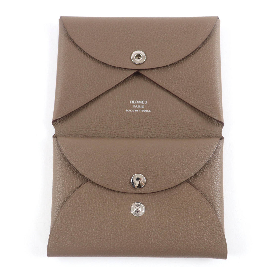 Pristine HERMES Coin case Calvi duo Card Case Evercolor Leather Women