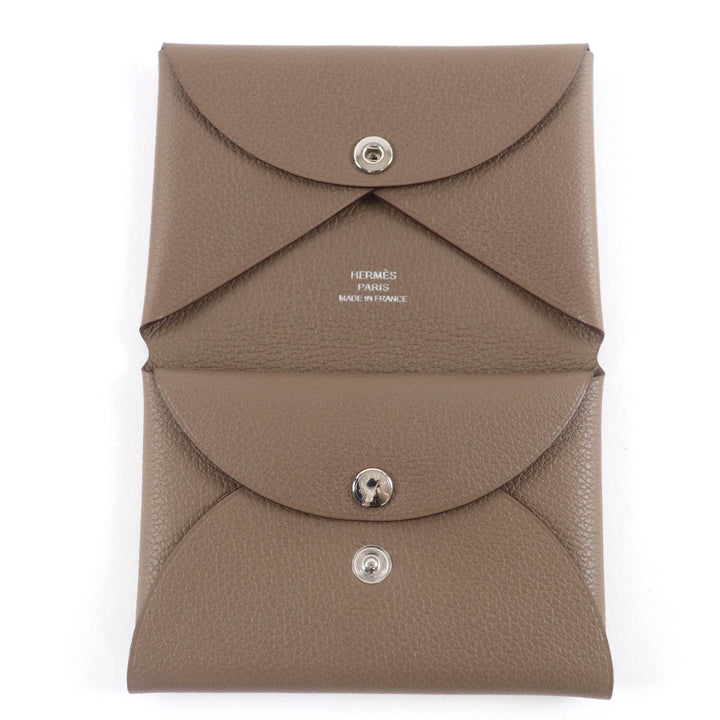 Pristine HERMES Coin case Calvi duo Card Case Evercolor Leather Women