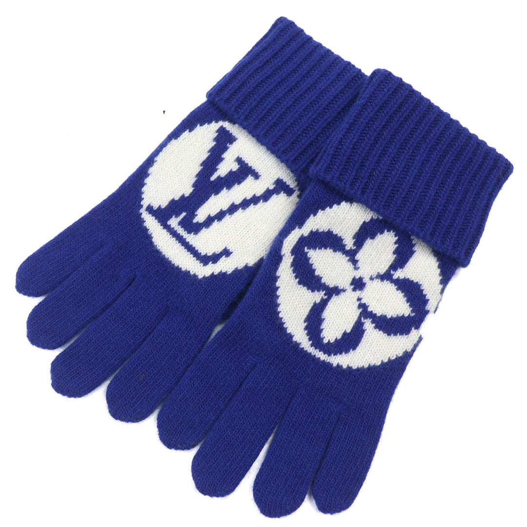 Excellent LOUIS VUITTON gloves LV medallion maille glove blue wool Women S