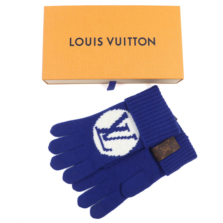 Excellent LOUIS VUITTON gloves LV medallion maille glove blue wool Women S