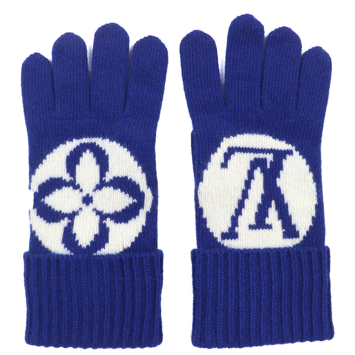 Excellent LOUIS VUITTON gloves LV medallion maille glove blue wool Women S