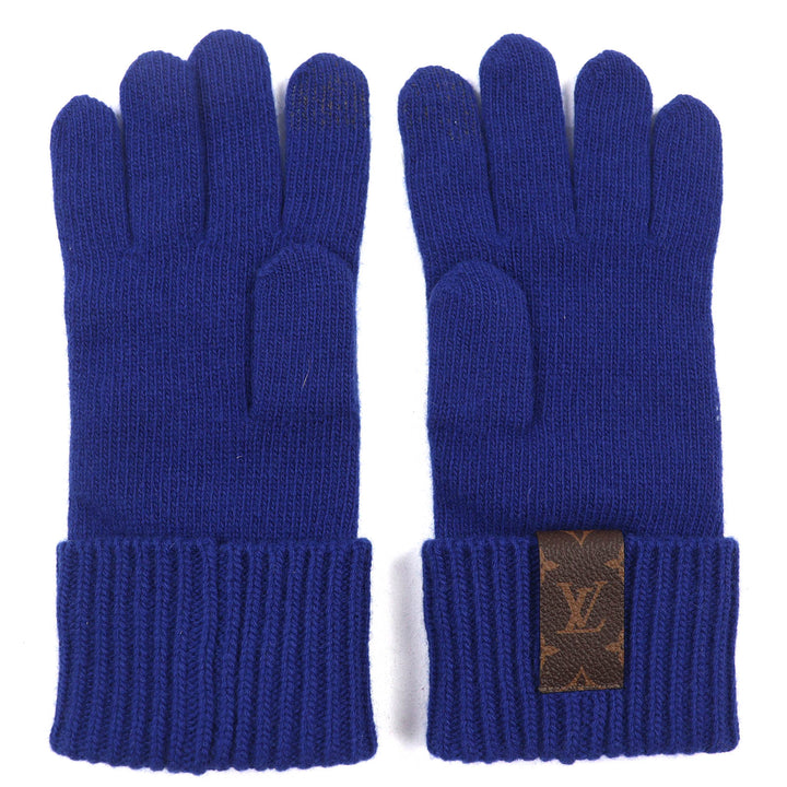 Excellent LOUIS VUITTON gloves LV medallion maille glove blue wool Women S