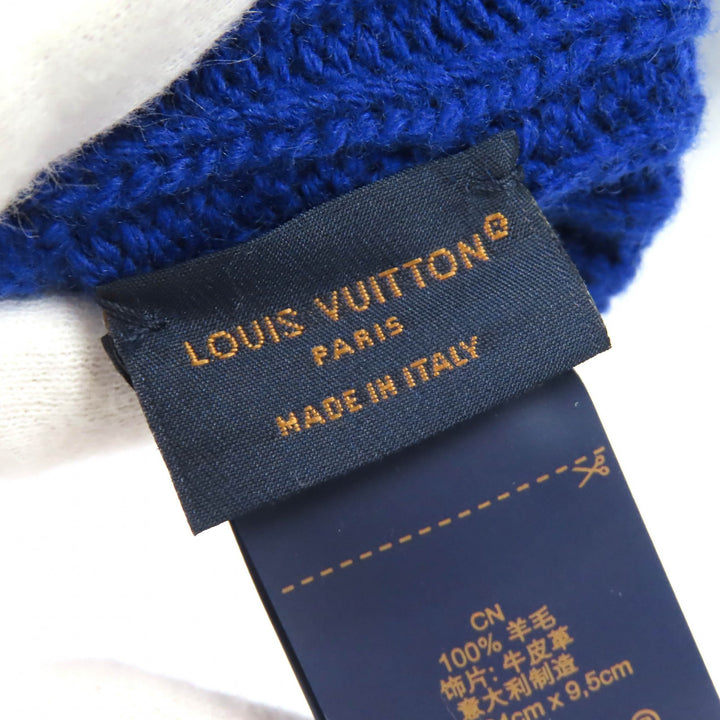 Excellent LOUIS VUITTON gloves LV medallion maille glove blue wool Women S