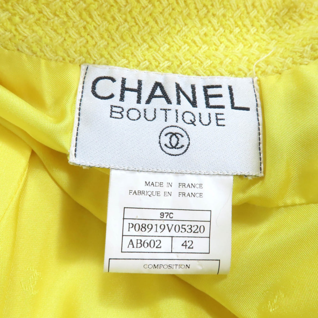 素晴らしいCHANELツーピースセットイエローウールレディース42 97C P08919