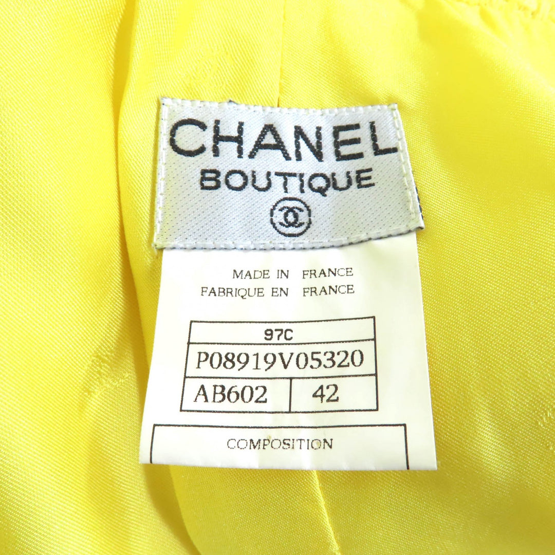 素晴らしいCHANELツーピースセットイエローウールレディース42 97C P08919