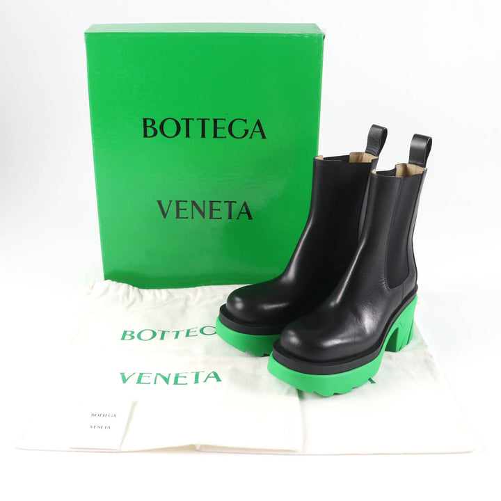 新品 BOTTEGAVENETA アンクルブーツ FLASH ブラック グリーン レザー レディース 37.5