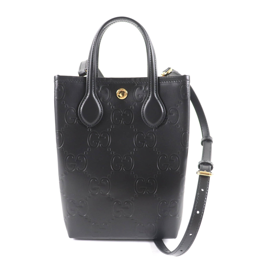 新品 GUCCI ショルダーバッグ GG スーパーミニバッグ 2way レザー ブラック レザー レディース