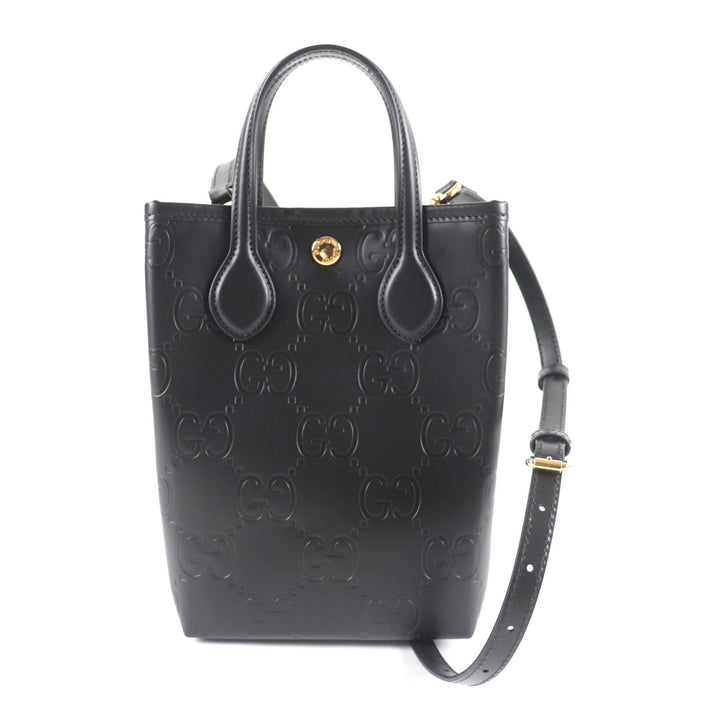 新品 GUCCI ショルダーバッグ GG スーパーミニバッグ 2way レザー ブラック レザー レディース