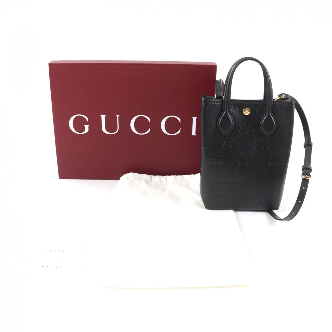 新品 GUCCI ショルダーバッグ GG スーパーミニバッグ 2way レザー ブラック レザー レディース