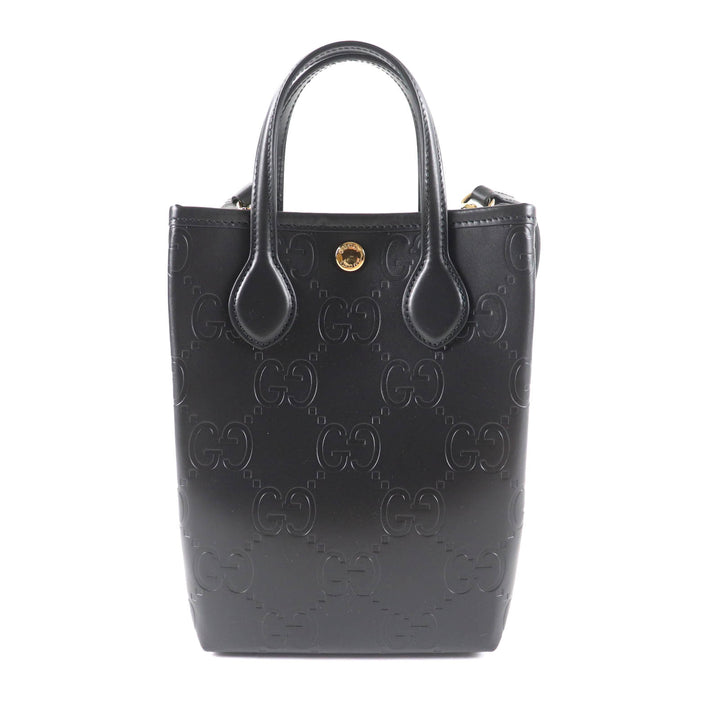 新品 GUCCI ショルダーバッグ GG スーパーミニバッグ 2way レザー ブラック レザー レディース