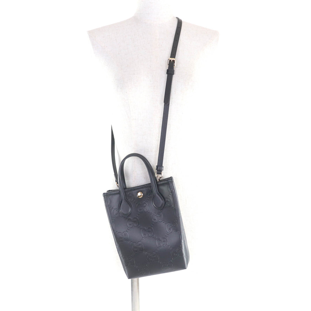 新品 GUCCI ショルダーバッグ GG スーパーミニバッグ 2way レザー ブラック レザー レディース