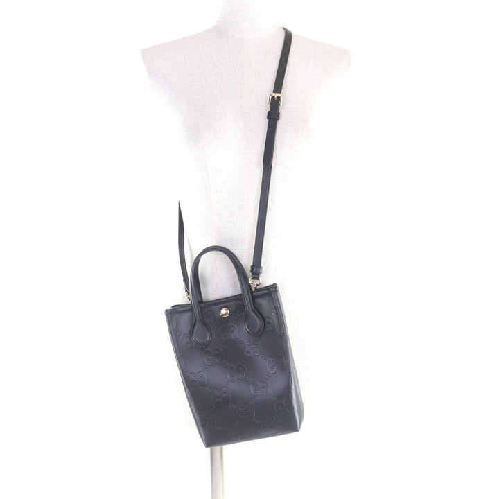 新品 GUCCI ショルダーバッグ GG スーパーミニバッグ 2way レザー ブラック レザー レディース