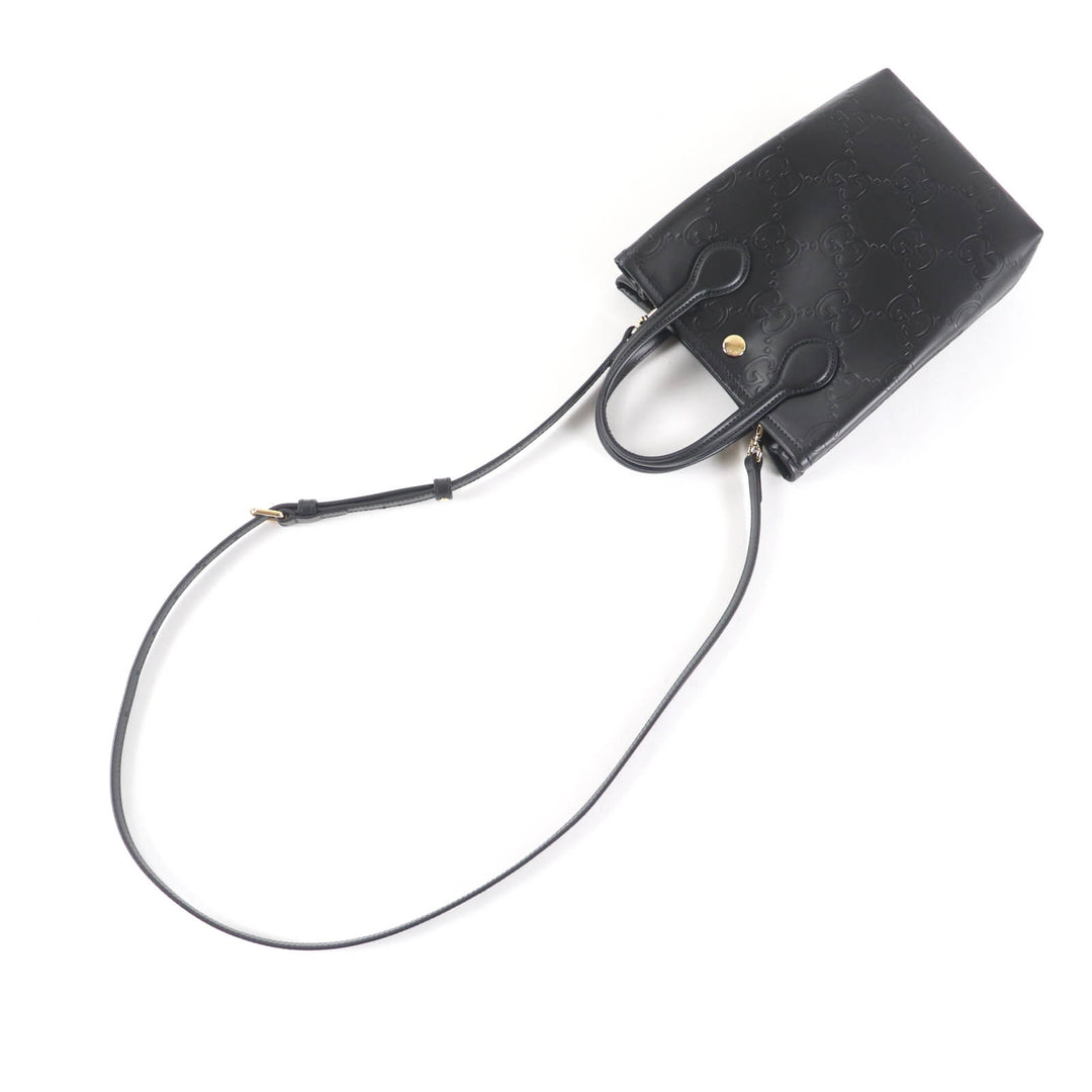 新品 GUCCI ショルダーバッグ GG スーパーミニバッグ 2way レザー ブラック レザー レディース