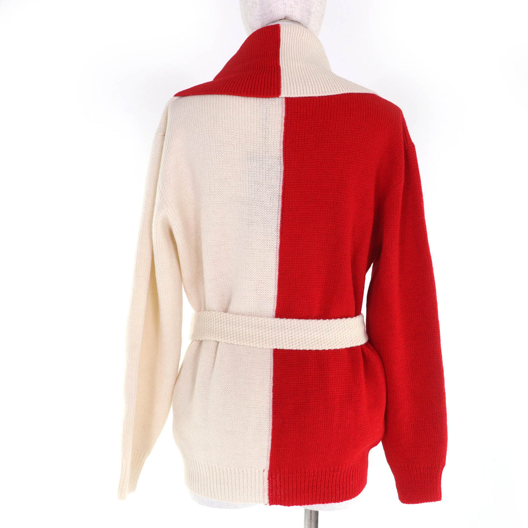 新品 GUCCI ニット ツートン ベルト付き 長袖 レッド アイボリー ウール レディース S 727145
